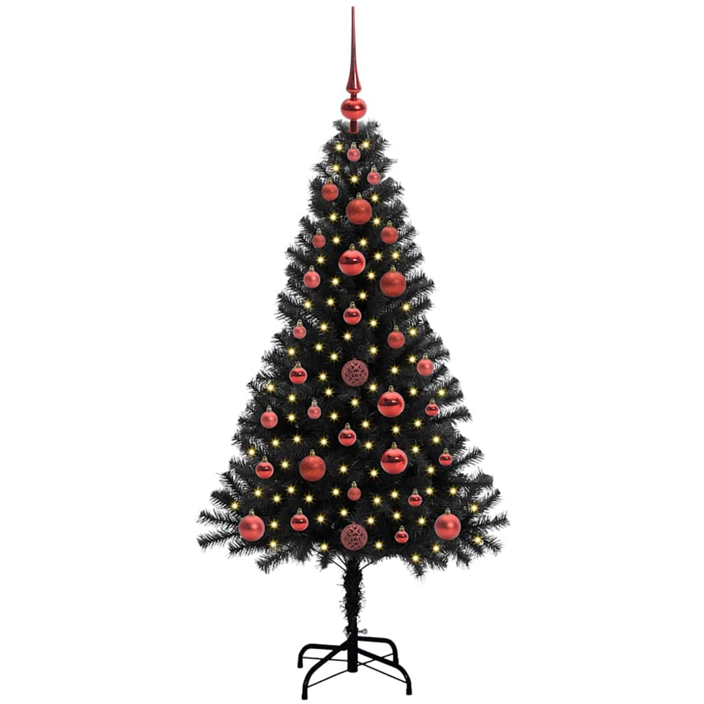 vidaXL Pre-Lit Red Baubles Black Artificial Christmas Tree 4ft Image 1