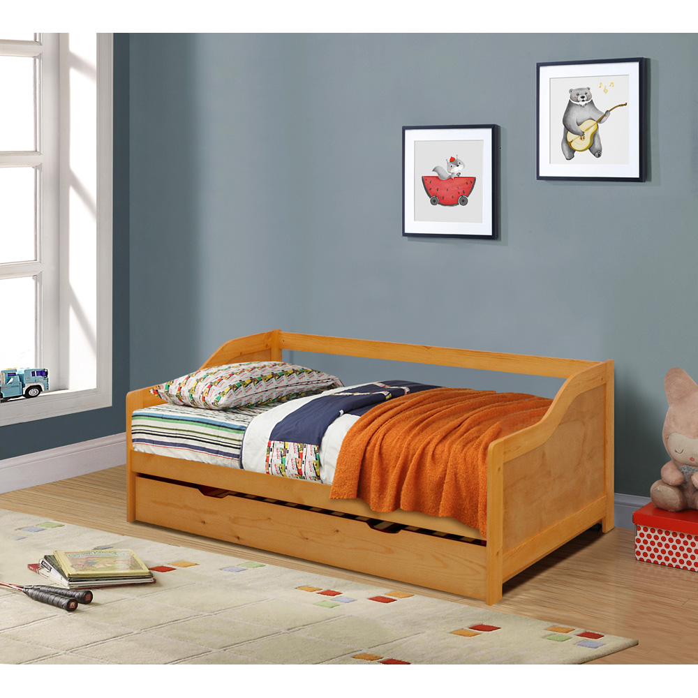 Comfy Living Single Caramel Wooden Bed with Trundle Image 4