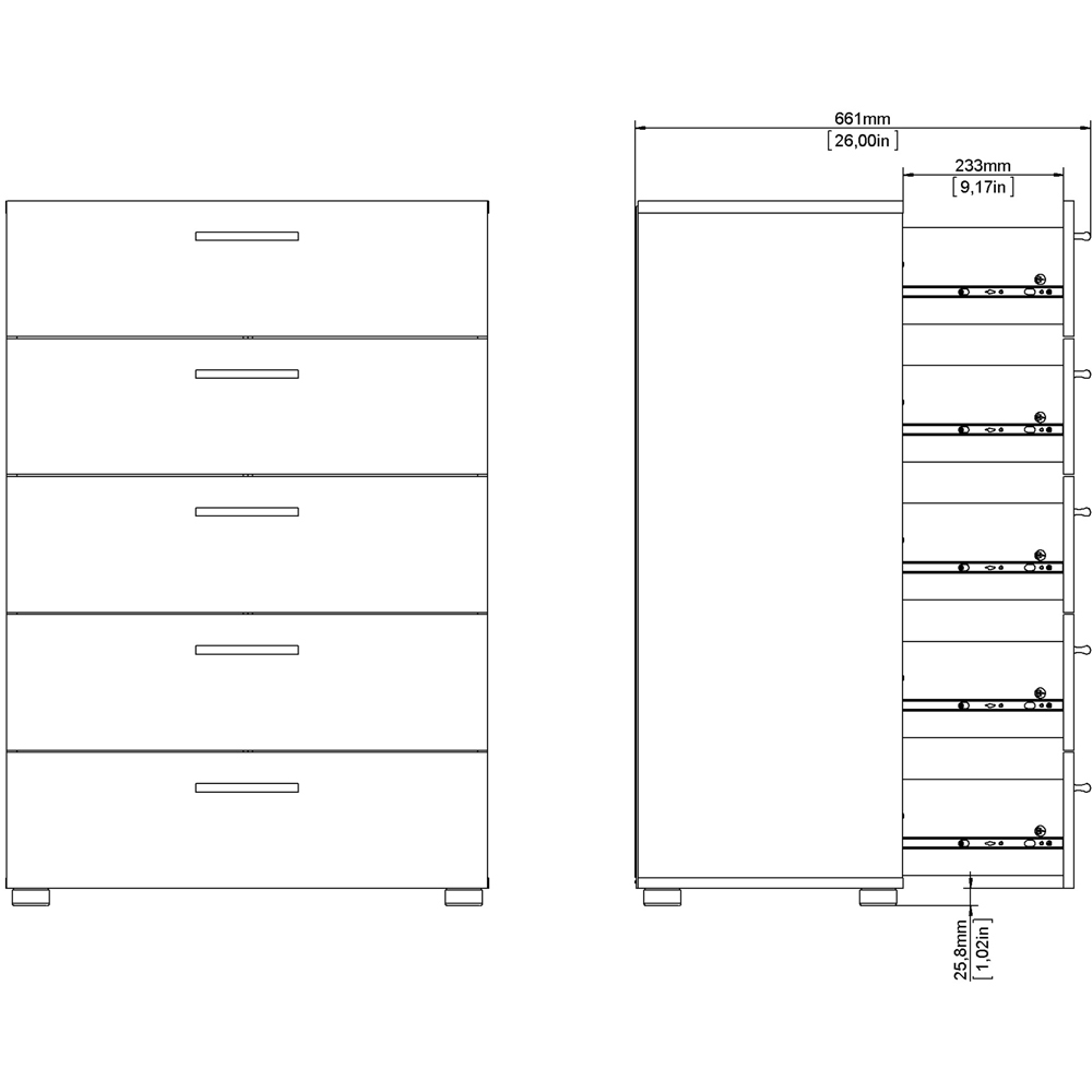 Florence 5 Drawer Oak and White High Gloss Chest of Drawers Image 8