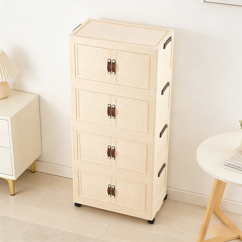Living and Home 4-Tier Cream Foldable Storage Cabinet with Castors Image 7