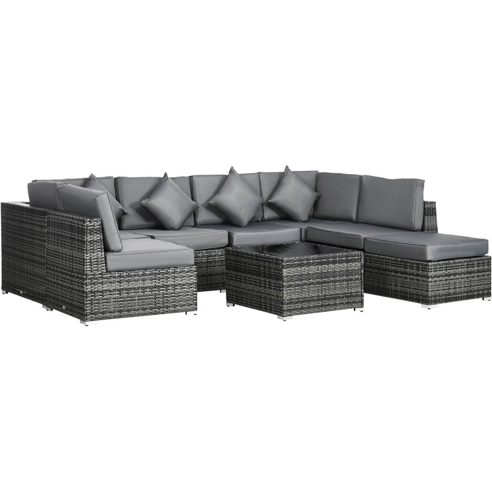 Outsunny 7 Seater Grey PE Rattan Garden Corner Lounge Set Image 2