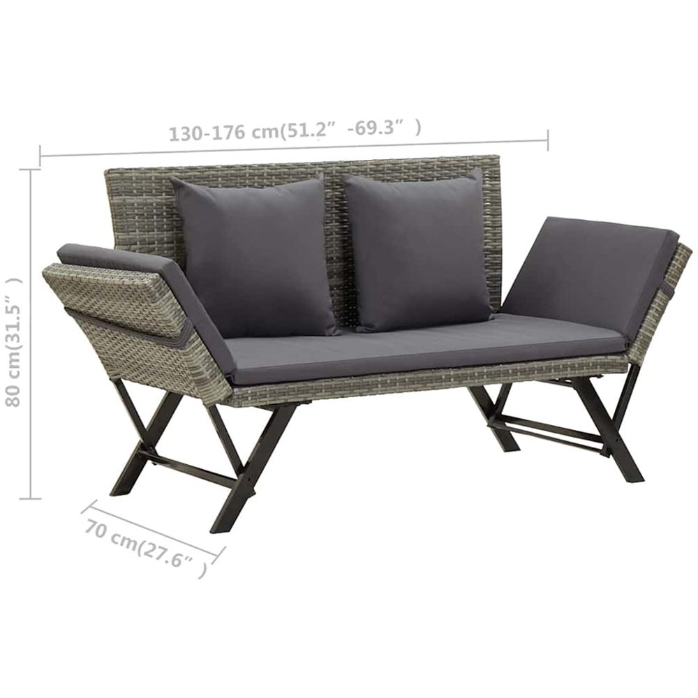 vidaXL 2 in 1 Grey PE Rattan Garden Bench with Cushions Image 9