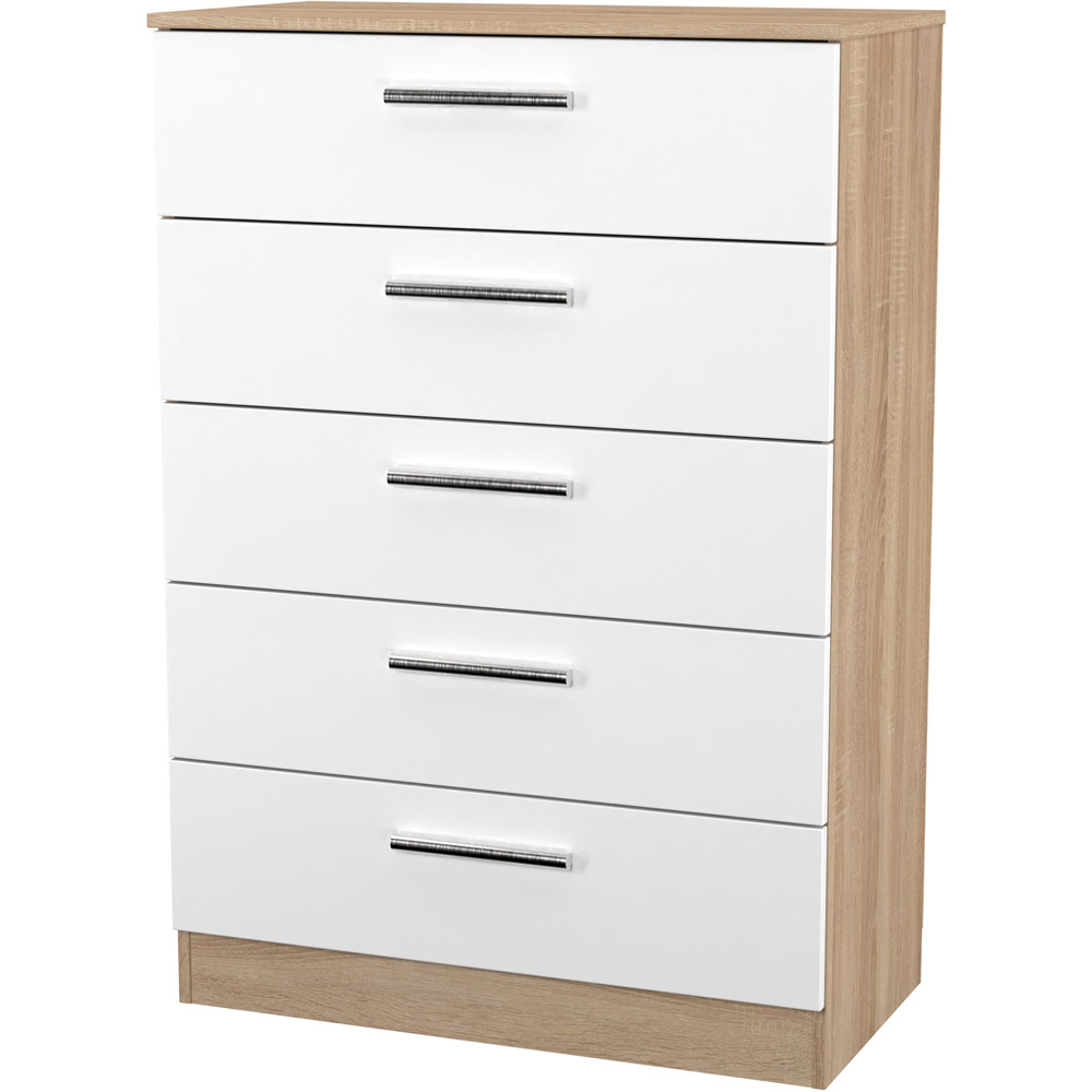 Crowndale Contrast 5 Drawer White Matt and Bardolino Oak Chest of Drawers Ready Assembled Image 4