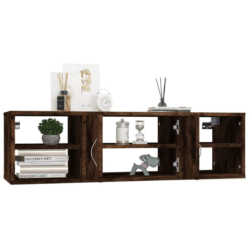 vidaXL 2 Door 4 Shelf Smoked Oak Wall Cabinet Image 3