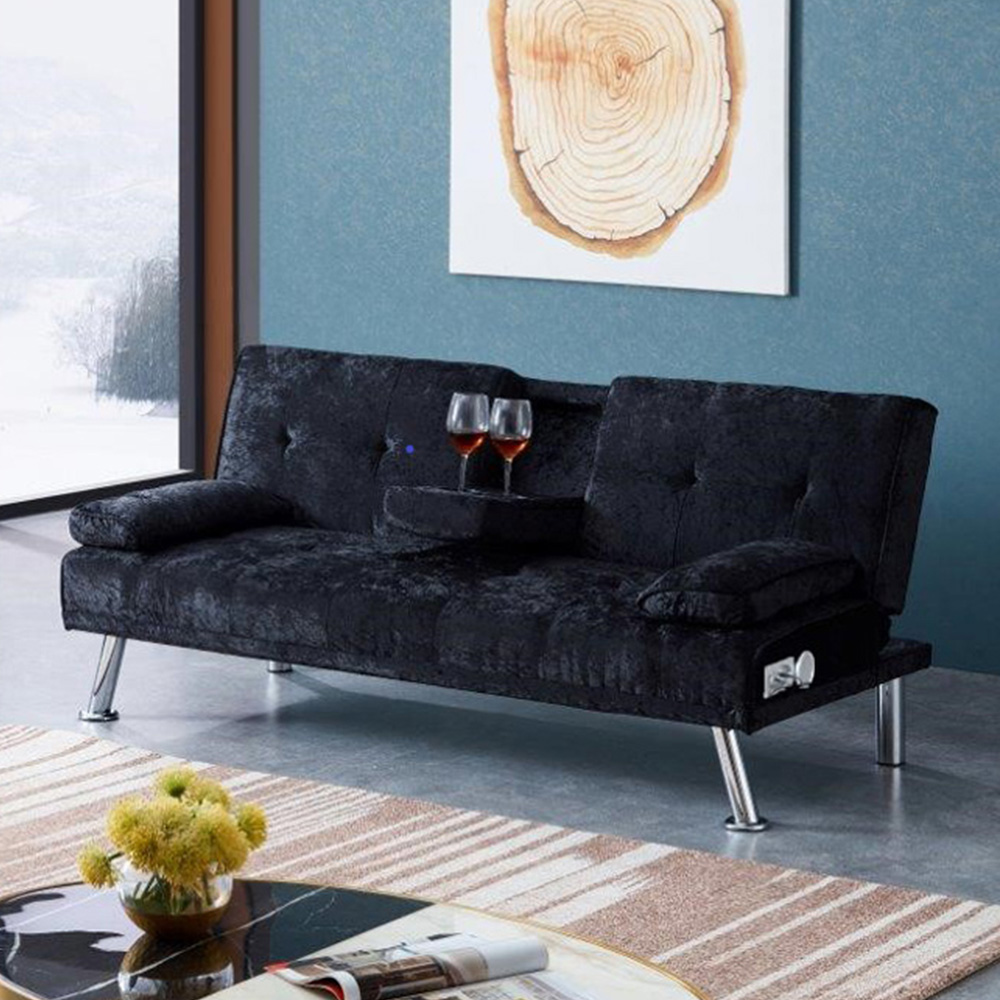 Brooklyn Verona Double Black Crush Velvet Sofa Bed with Bluetooth Image 1