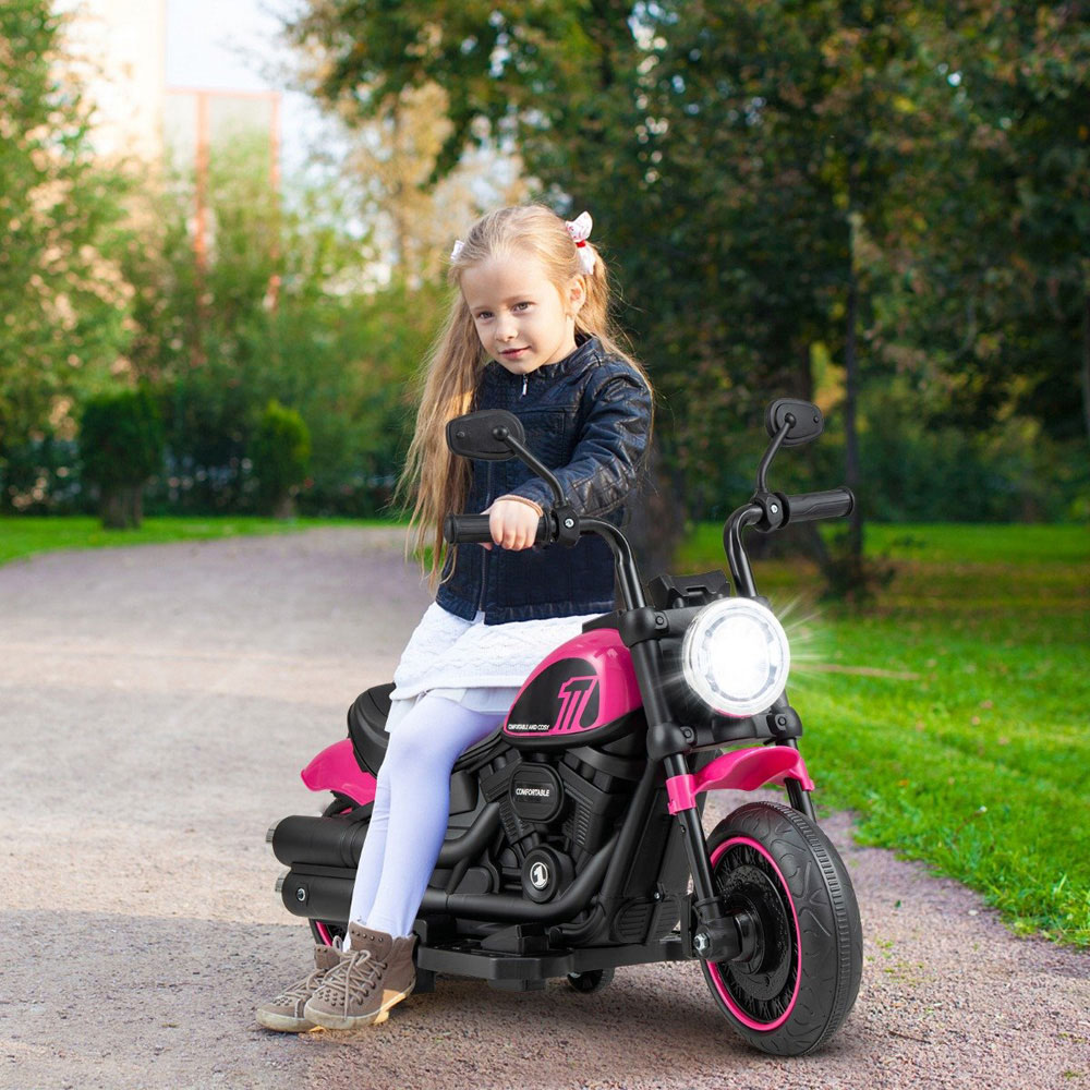 Costway Kids Pink Ride On Motorcycle with Training Wheels and Headlight 6V Image 2