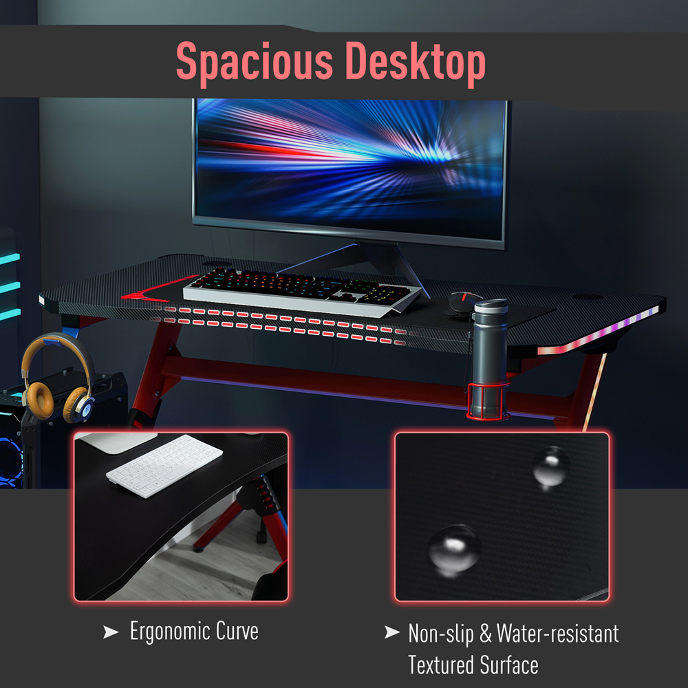Portland RGB LED Gaming Desk with Cup Holder Black and Red Image 4