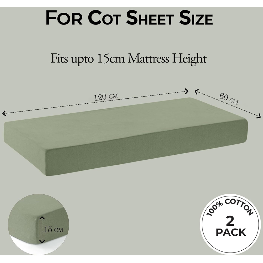 MHG Living Green and Flowers Jersey Cotton Fitted Cot Bed Sheet 120 x 60cm 2 Pack Image 7