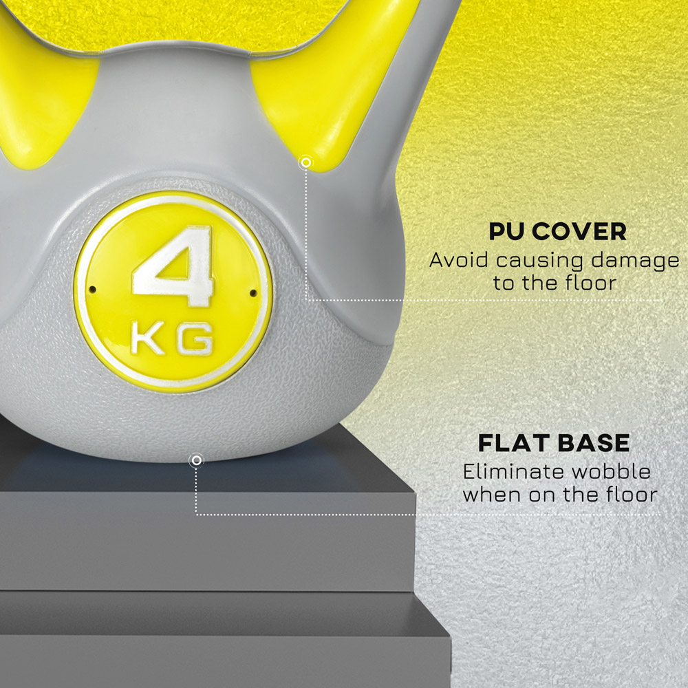 SPORTNOW Yellow and Grey Kettle Bell with Handle 4kg Image 6