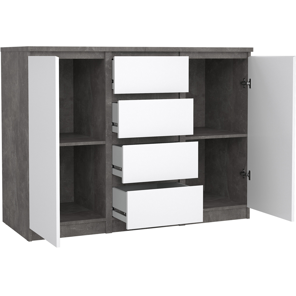 Florence 2 Door 4 Drawer Concrete and White High Gloss Sideboard Image 4