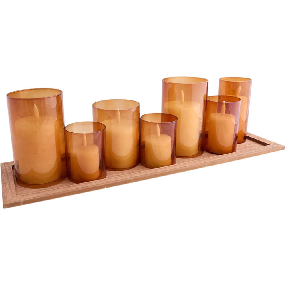 Set of 7 LED Candle Tray Amber Image 8