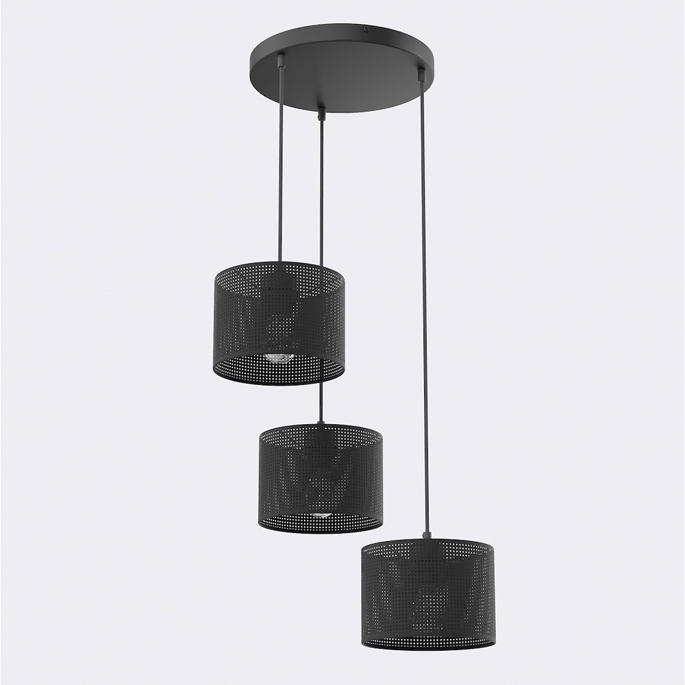 Emibig Lux Prem 3 Light Cylindrical Shade Black E27 Ceiling Pendant Light Image 3