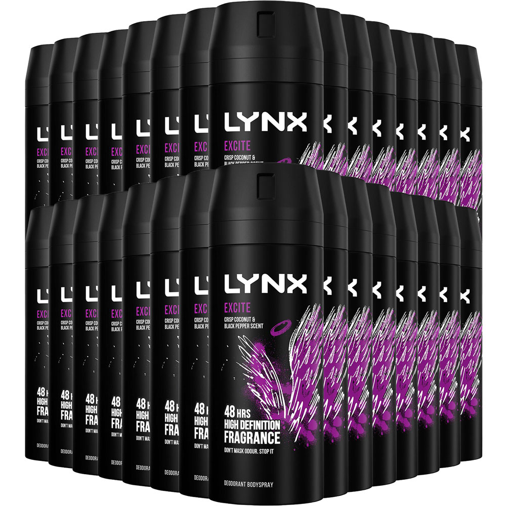 Lynx Excite Crisp Coconut and Black Pepper 48H Protection Deodorant Body Spray 150ml 30 Pack Image 1