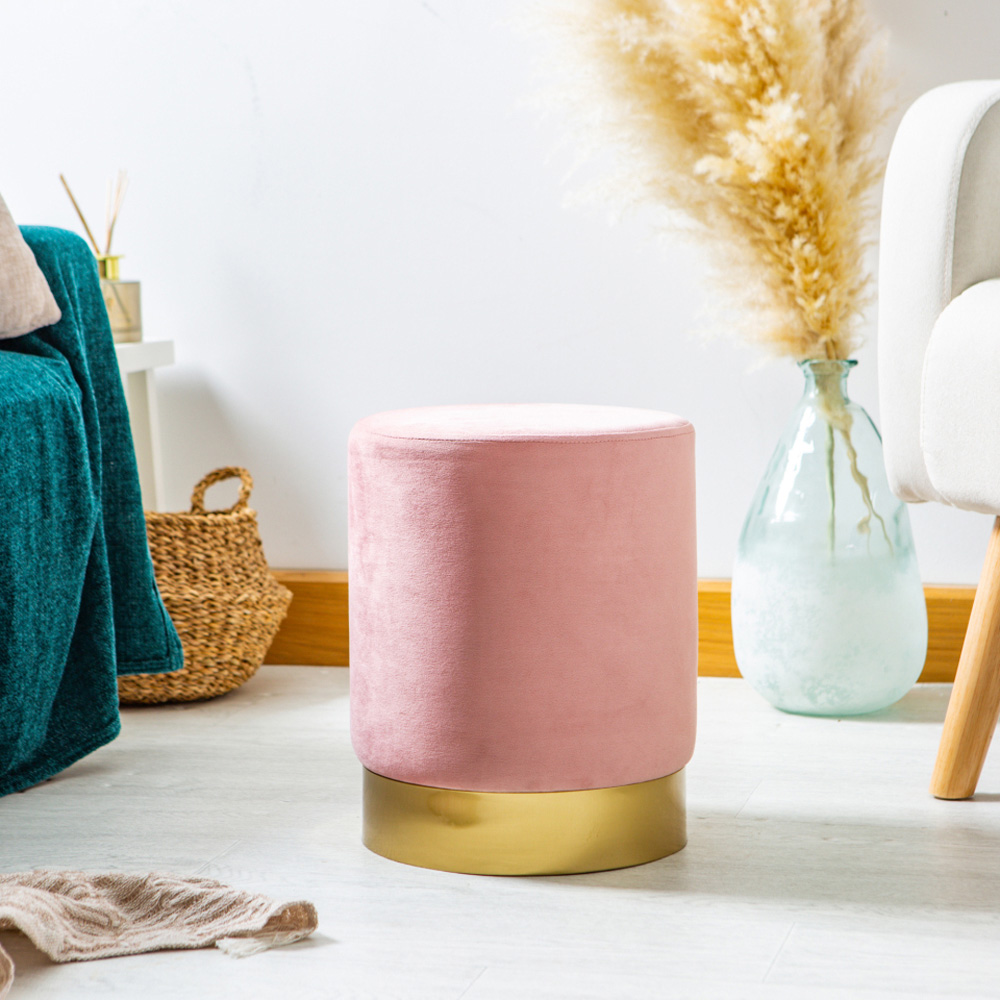 Harbour Housewares Pink Velvet Round Pouffe Image 5