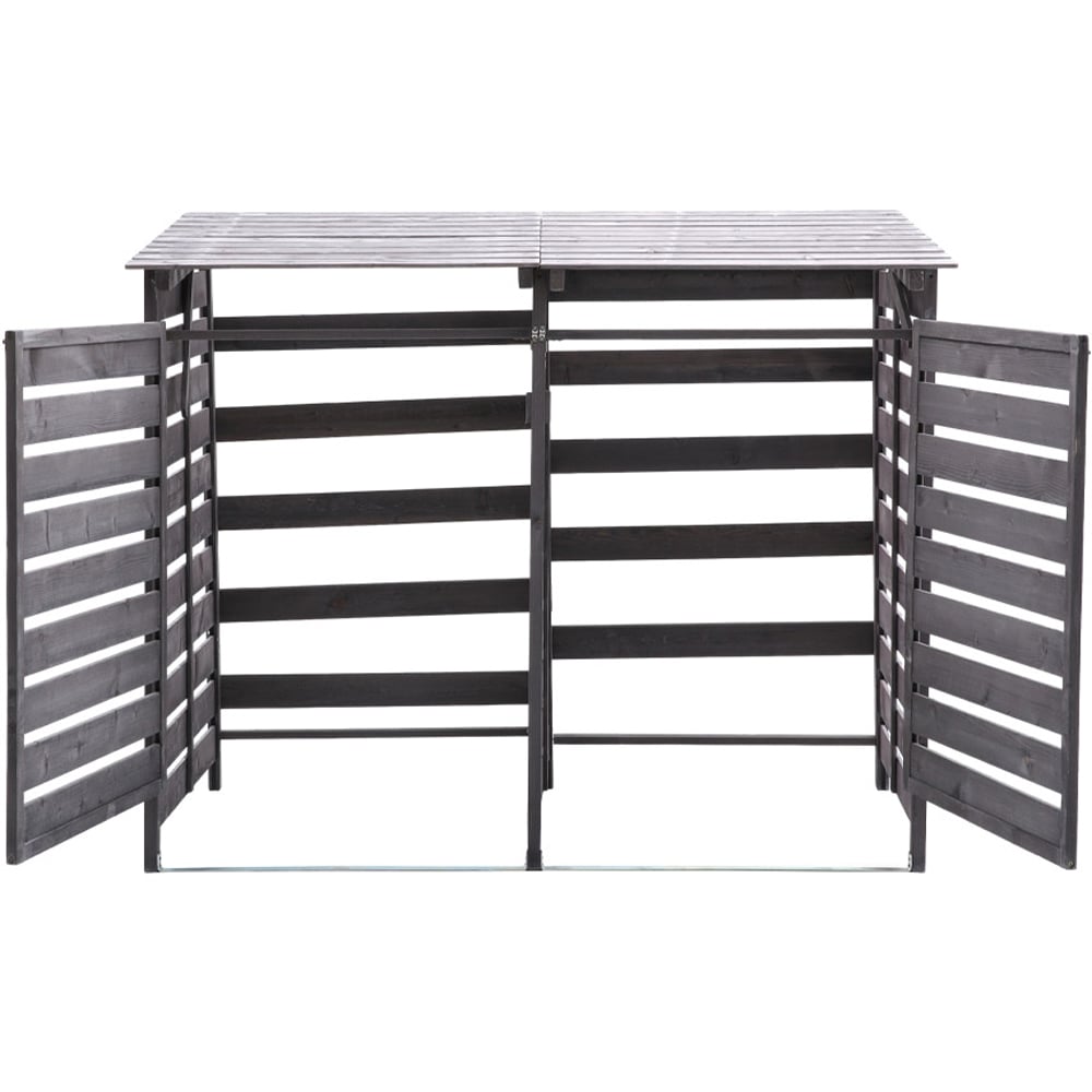 Living and Home Grey Spruce Wood Double Wheelie Bin Shed Image 3