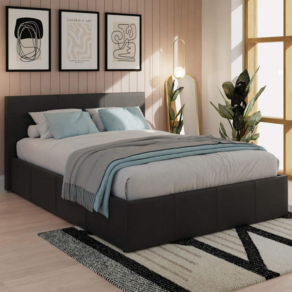 GFW Small Double Black Faux Leather Side Lift Ottoman Bed with Bonnell Mattress Image 1