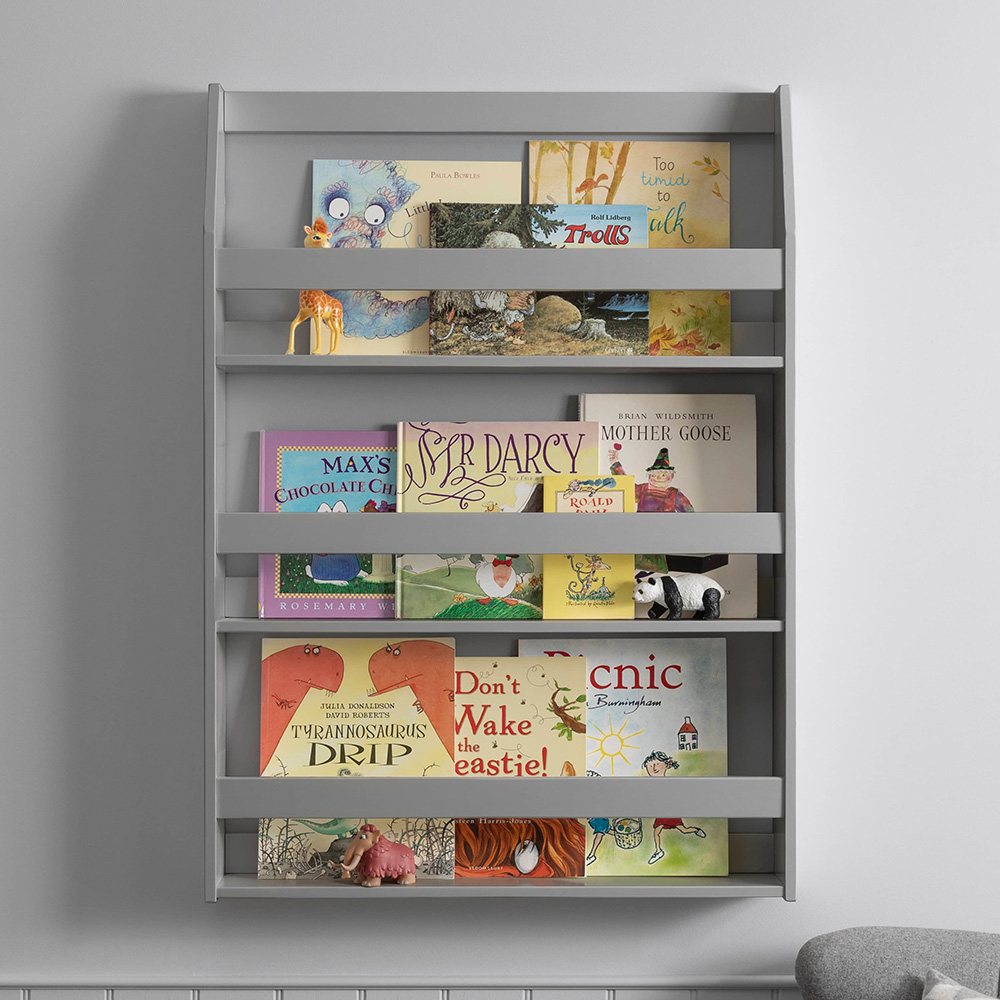 Noa and Nani Hakan 3 Shelf Silk Grey Wall Mounted Bookcase Image 1