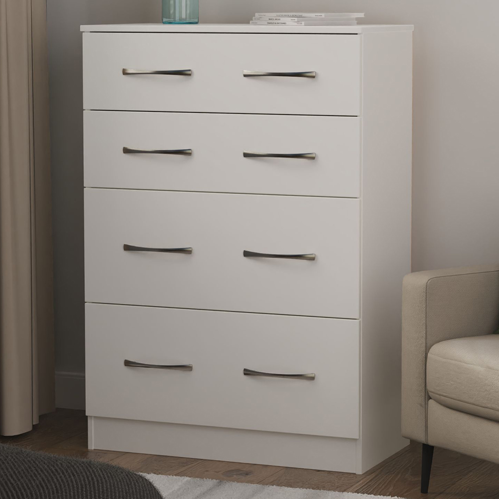 Crowndale Avon 4 Drawer Matt White Deep Chest of Drawers Ready Assembled Image 1