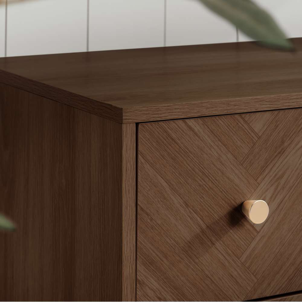 Herringford 6 Drawer Walnut Chevron Chest of Drawers Image 5