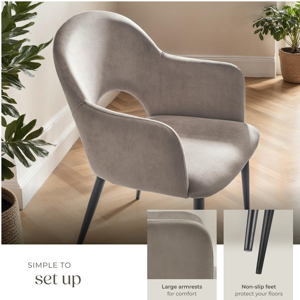 Tectake Sasha Set of 2 Taupe Velvet Padded Dining Chair Image 4