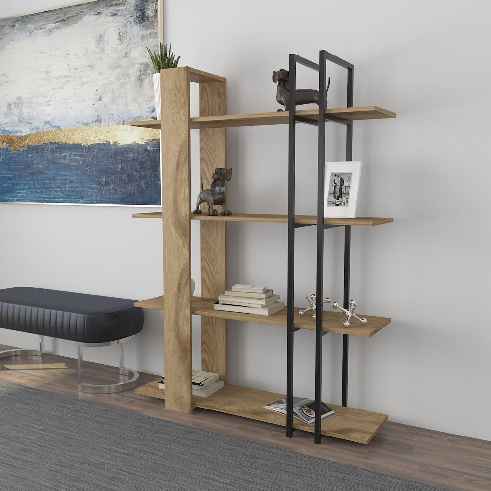Decorotika Onno 4 Shelf Oud and Black Bookcase Image 6