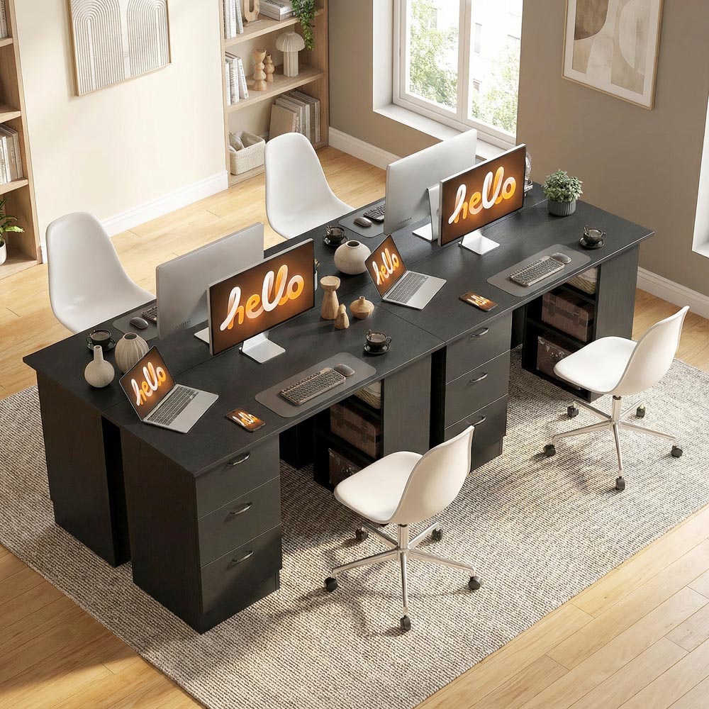 Portland 3 Drawer 3 Shelf Customisable Computer Desk Black Image 4