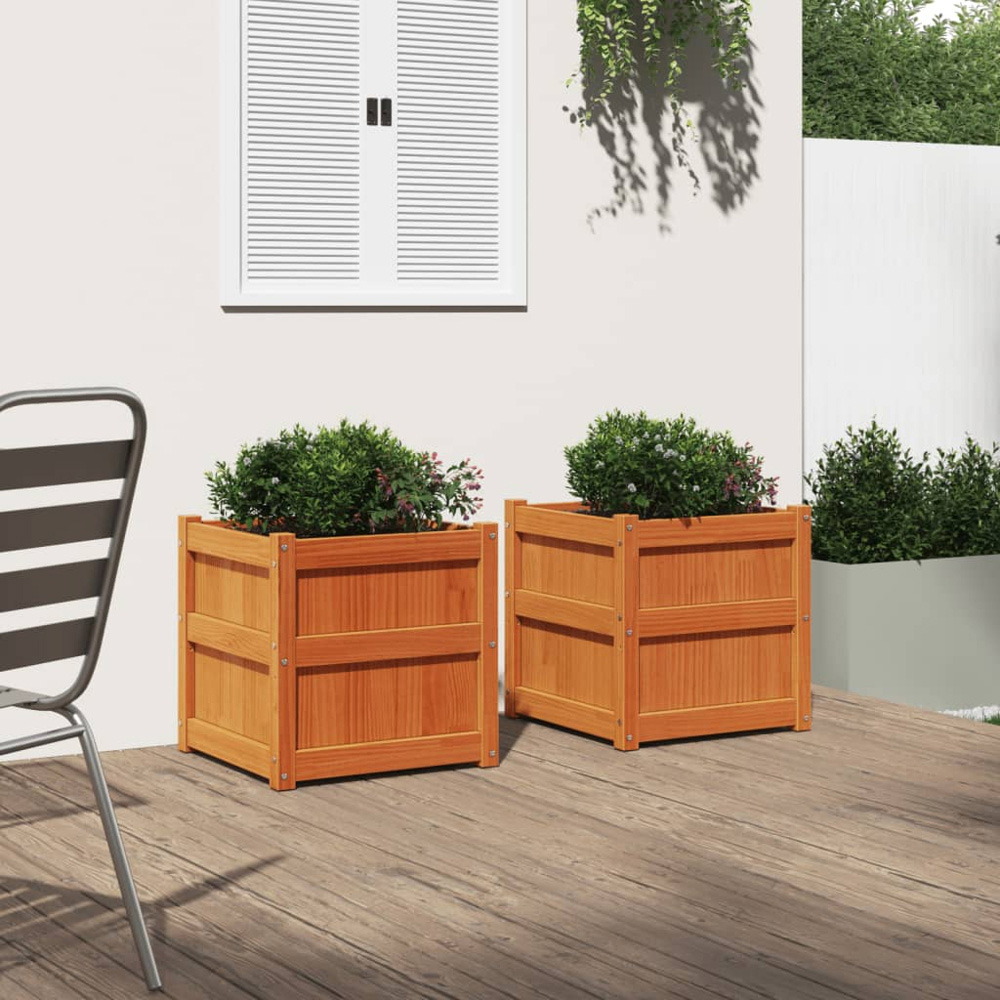 vidaXL Wax Brown Pine Wood Garden Planter 50 x 50 x 50cm 2 Pack Image 2