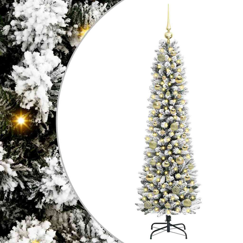 vidaXL Pre-Lit Warm White LED and Gold Baubles White Artificial Christmas Tree with Stand 5ft Image 2