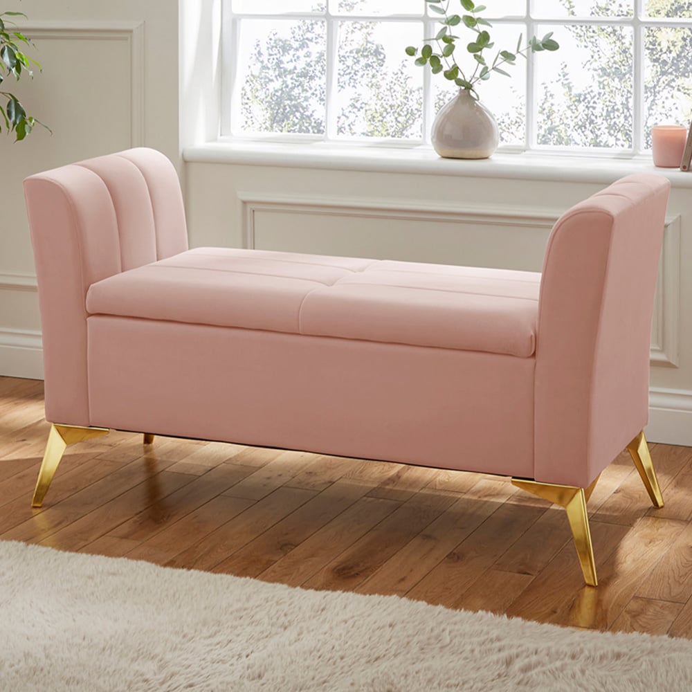 GFW Pettine Blush Pink Ottoman Storage Bench Image 1
