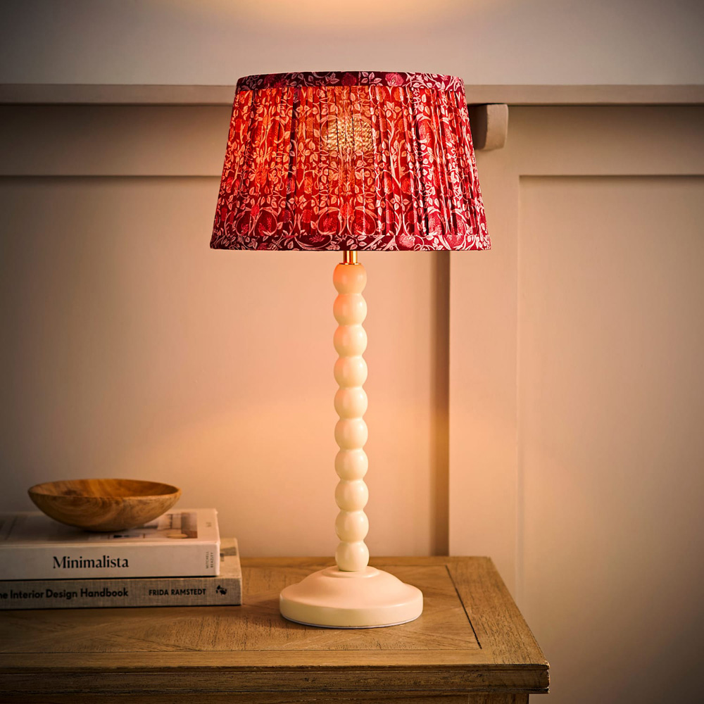 ValueLights Bobble Burgundy Pleated Shade Cream Wooden Table Lamp with Bulb Image 2
