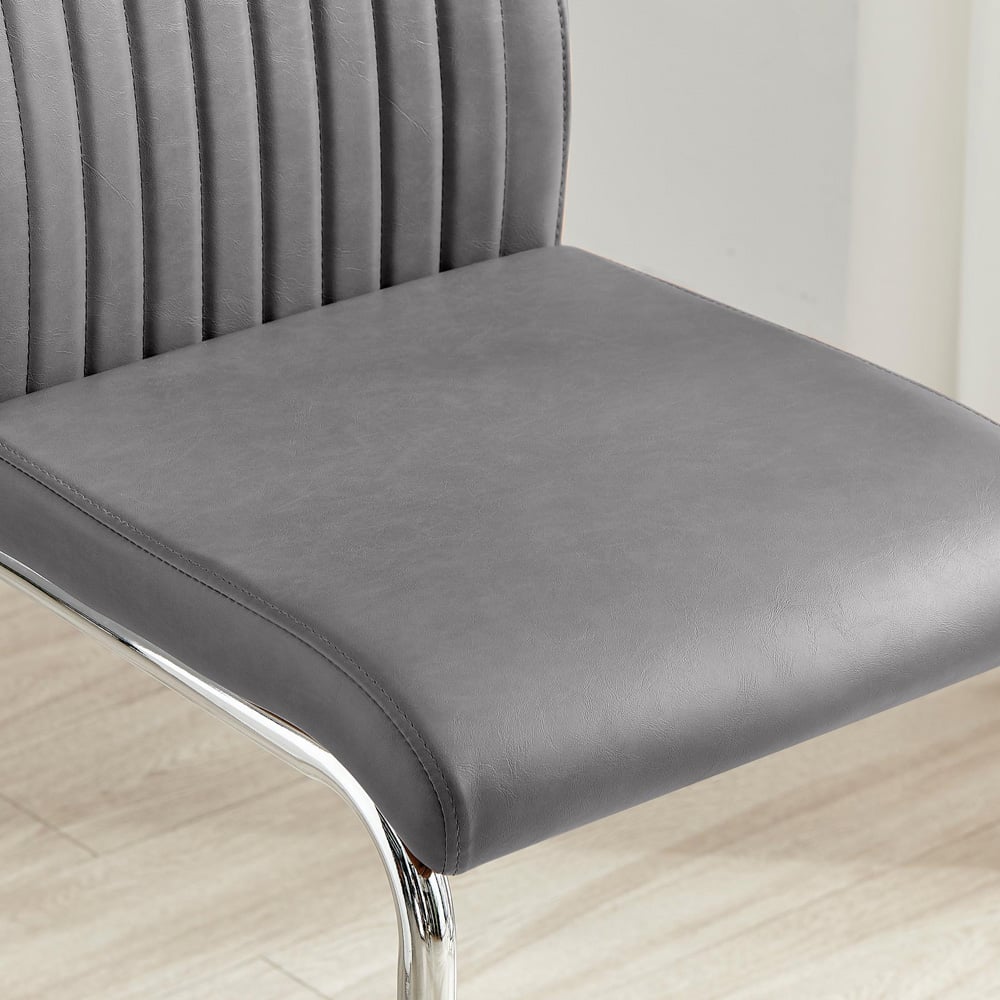 Furniturebox Fontana Elephant Grey and Silver Faux Leather Bar Chair Set of 2 Image 2