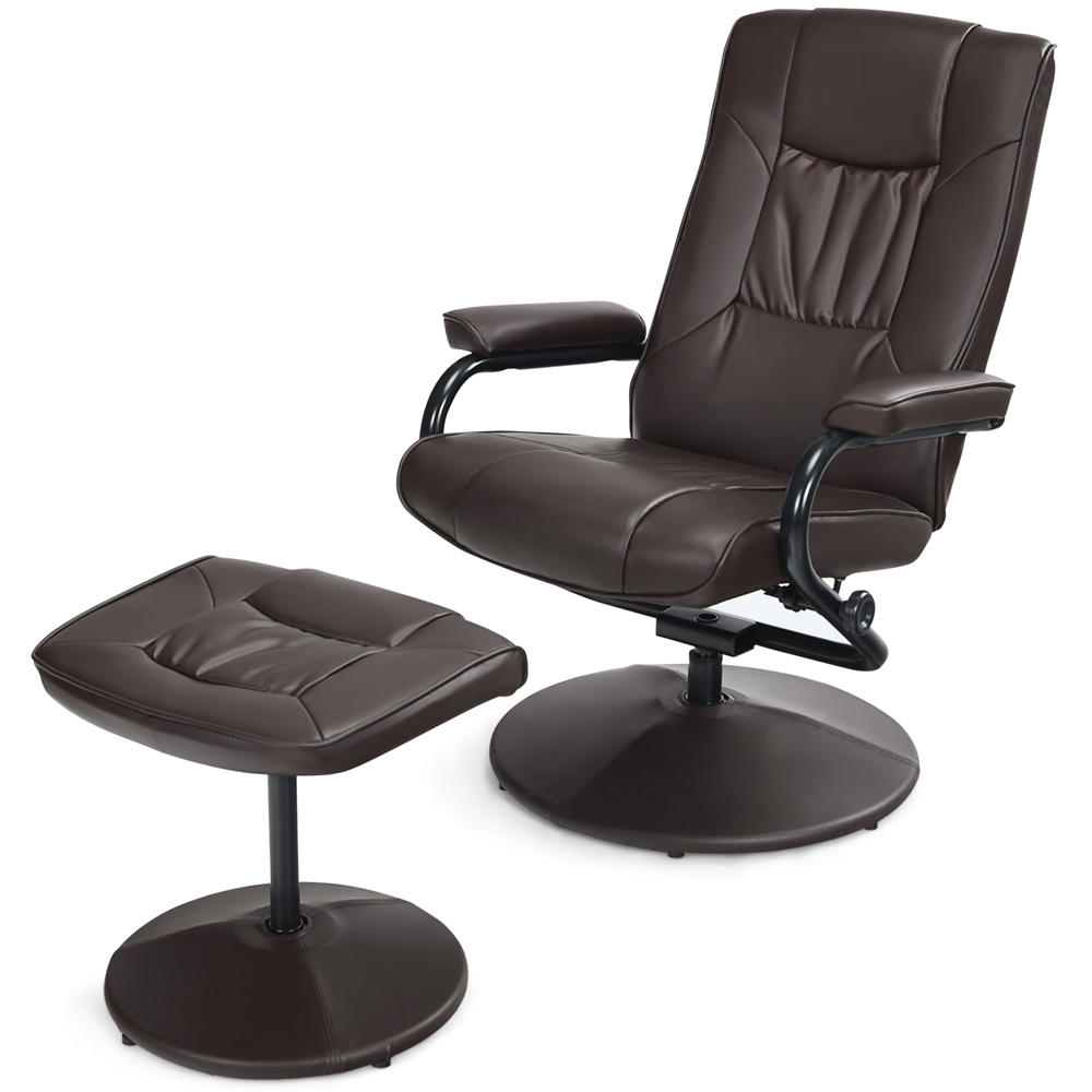 Costway Brown Adjustable Swivel Recliner Chair with Footstool Image 3