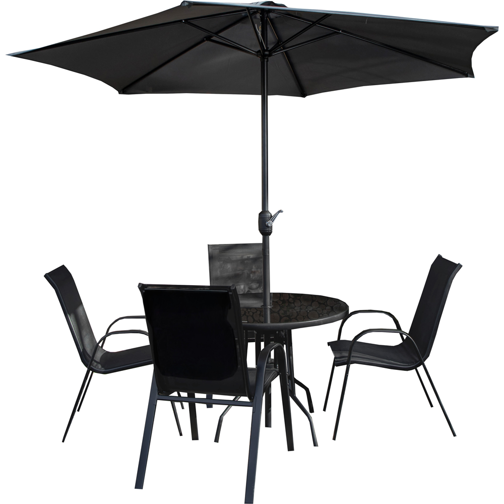 Samuel Alexander 4 Seater Glass Top Stackable Dining Set with Grey Havana Parasol and Base Image 2