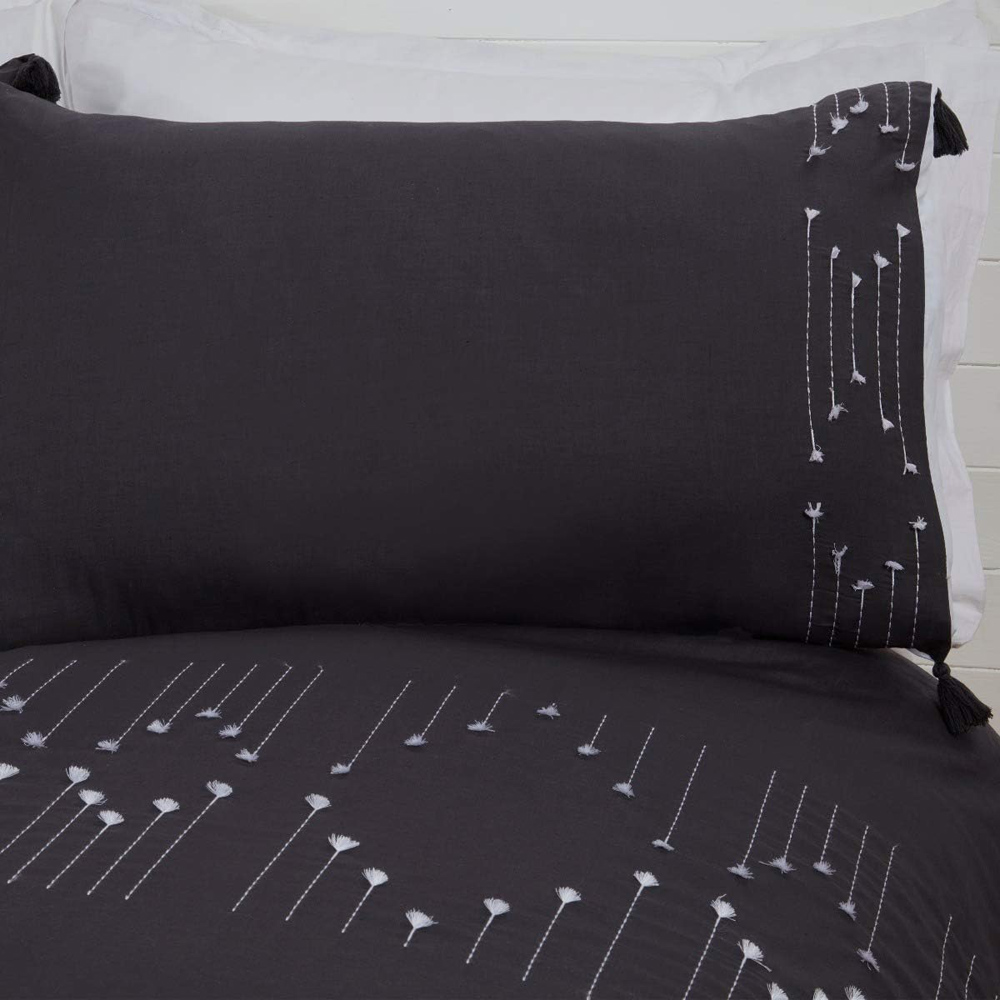Smart Living Super King Size Boho Embroidered Tassels Charcoal Duvet Cover Set Image 3