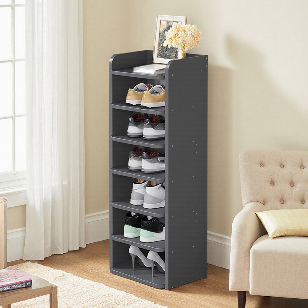 Living and Home 7 Shelf Black Shoe Rack with Raised Guardrail Image 6