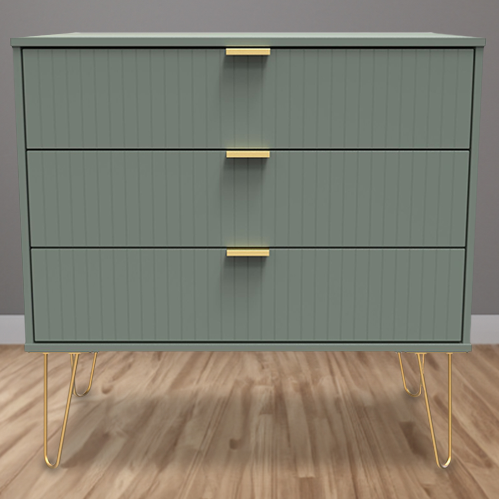 Crowndale 3 Drawer Reed Green Wide Chest of Drawers Ready Assembled Image 1