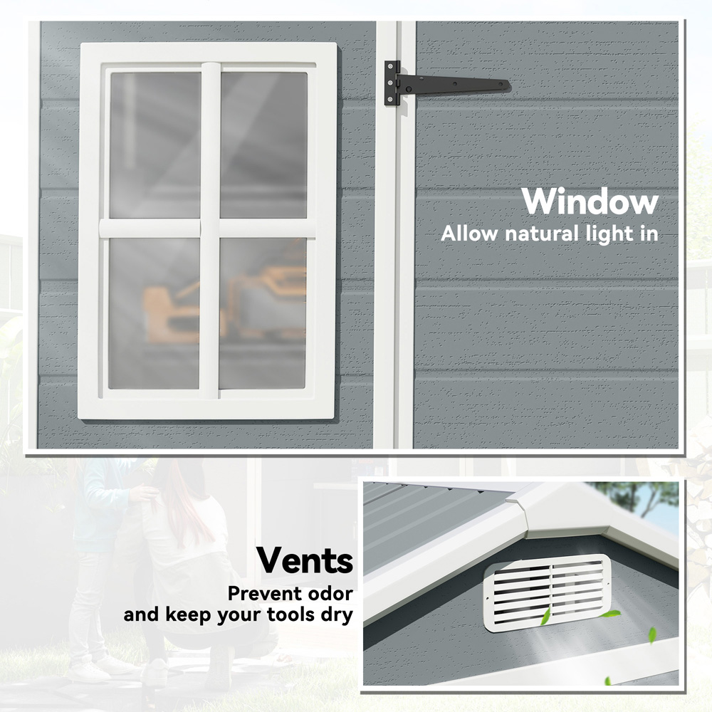 Outsunny 8 x 4ft Light Grey Apex Garden Shed with Built-In Floor Image 4