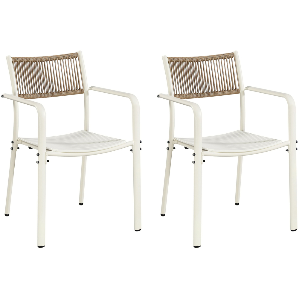Core Products Set of 2 White Rope Back Effect Metal Garden Bistro Armchair Image 2