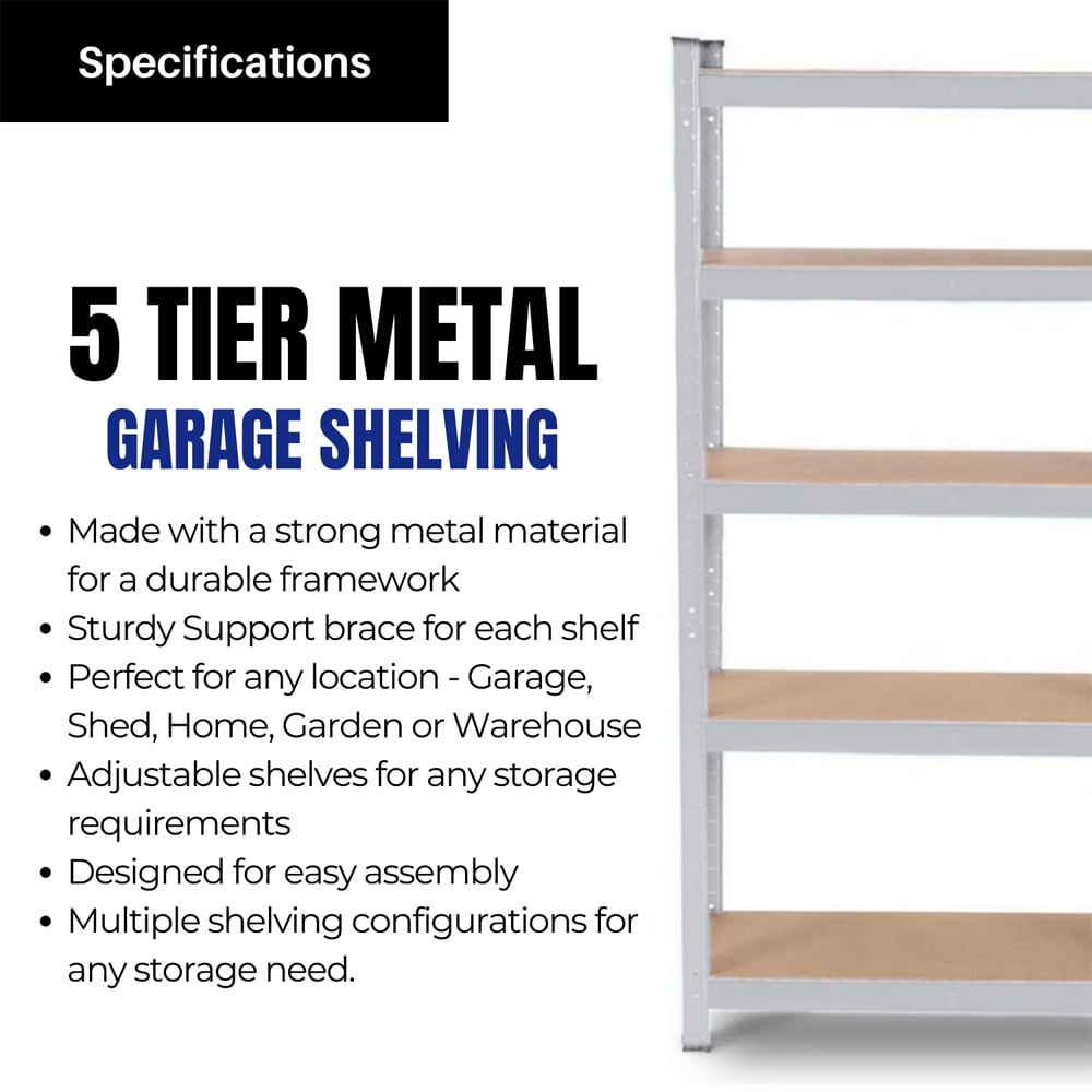 Samuel Alexander 90 x 180cm Set of 2 Heavy Duty Garage Shelving Unit Image 5