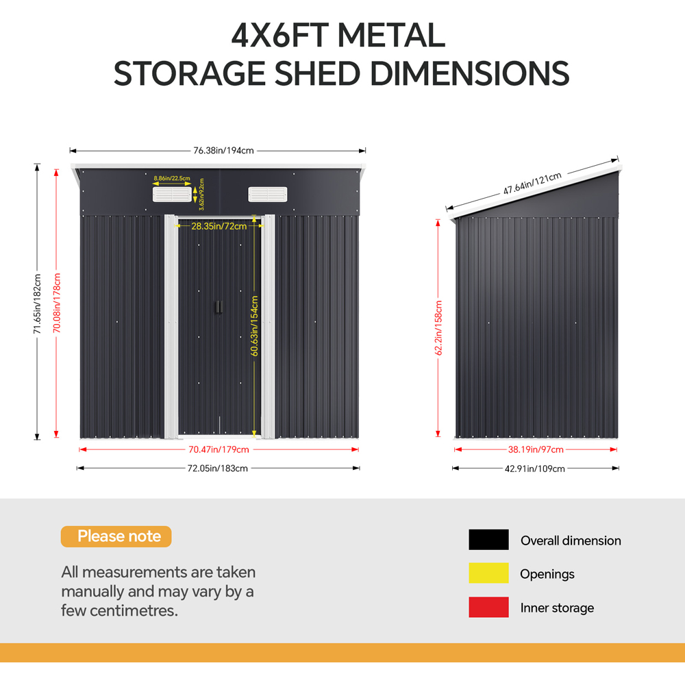Living and Home 4 x 6ft Charcoal Black Metal Pent Garden Storage Shed Image 8