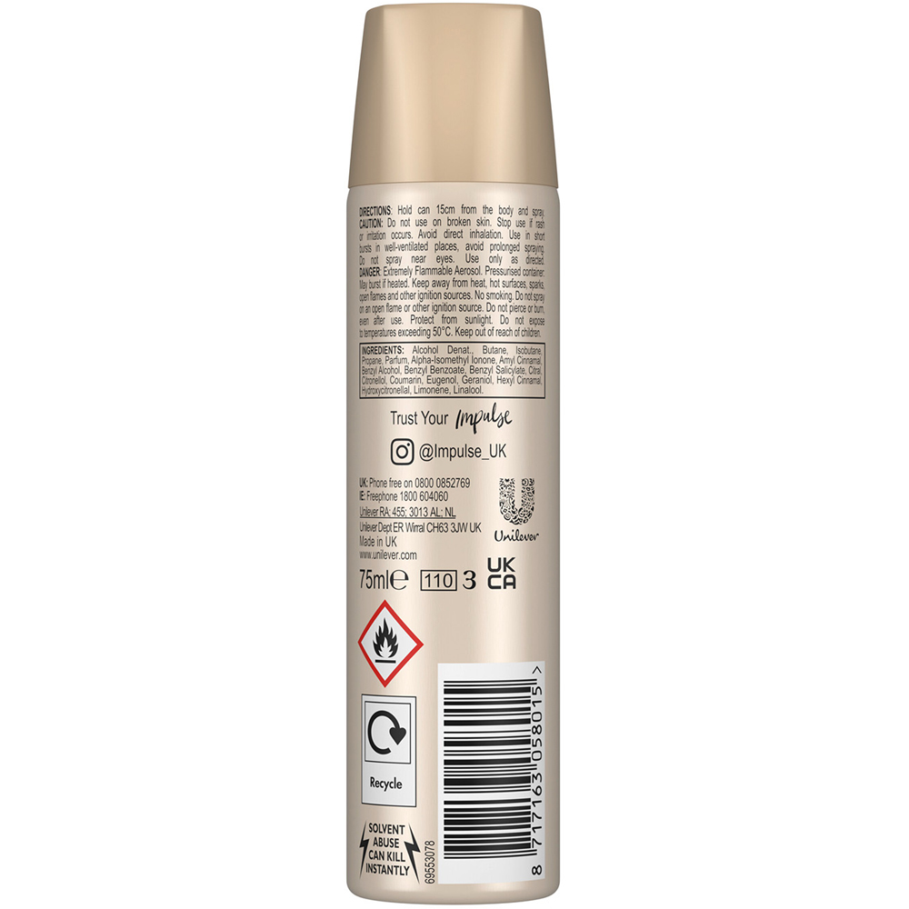 Impulse Hint of Musk Long Lasting Everyday Fragrance Body Spray Deodorant 75ml 6 Pack Image 2