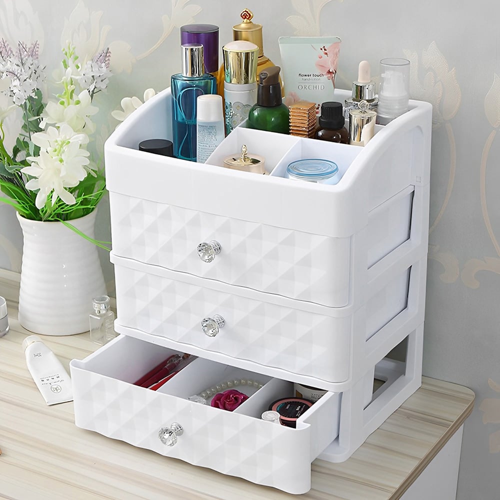 Living and Home 3 Drawer White Plastic Makeup Organize Image 7