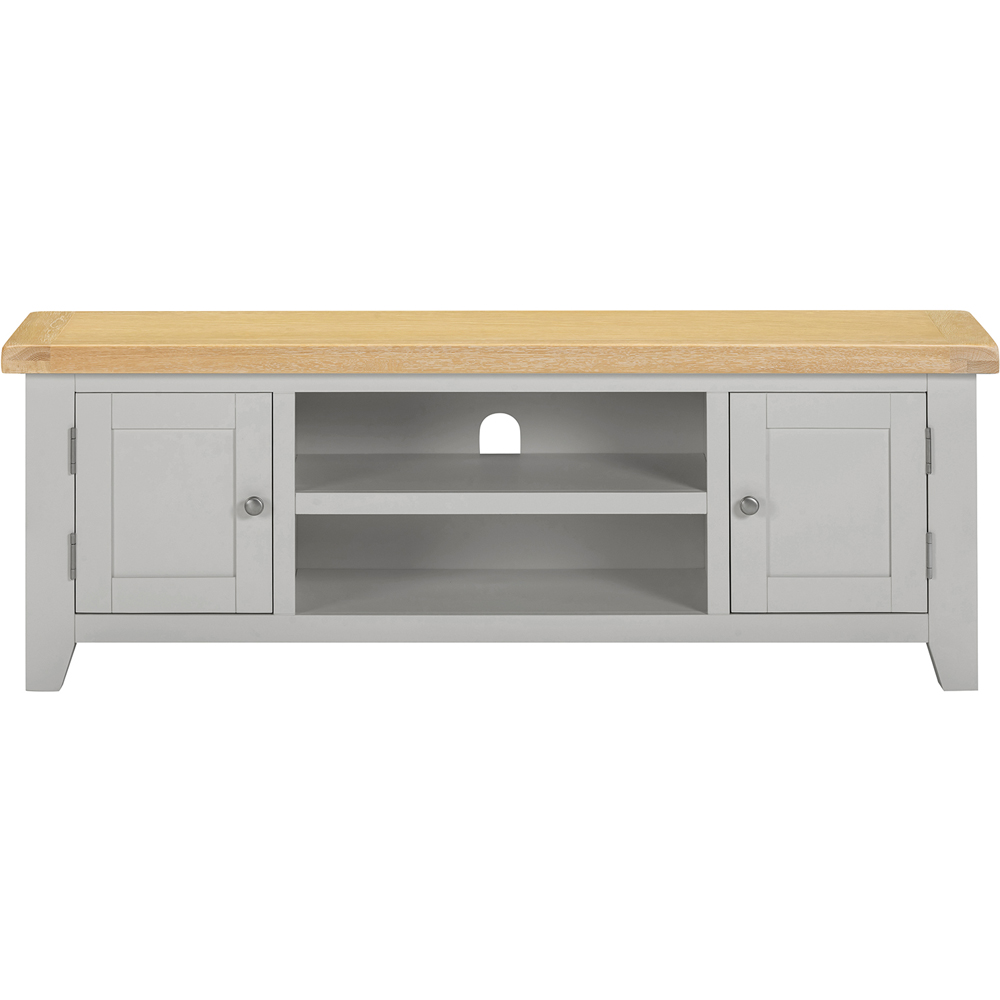 Seconique Windsor 2 Door 2 Shelf Pebble Grey and Oak Straight TV Unit Image 3
