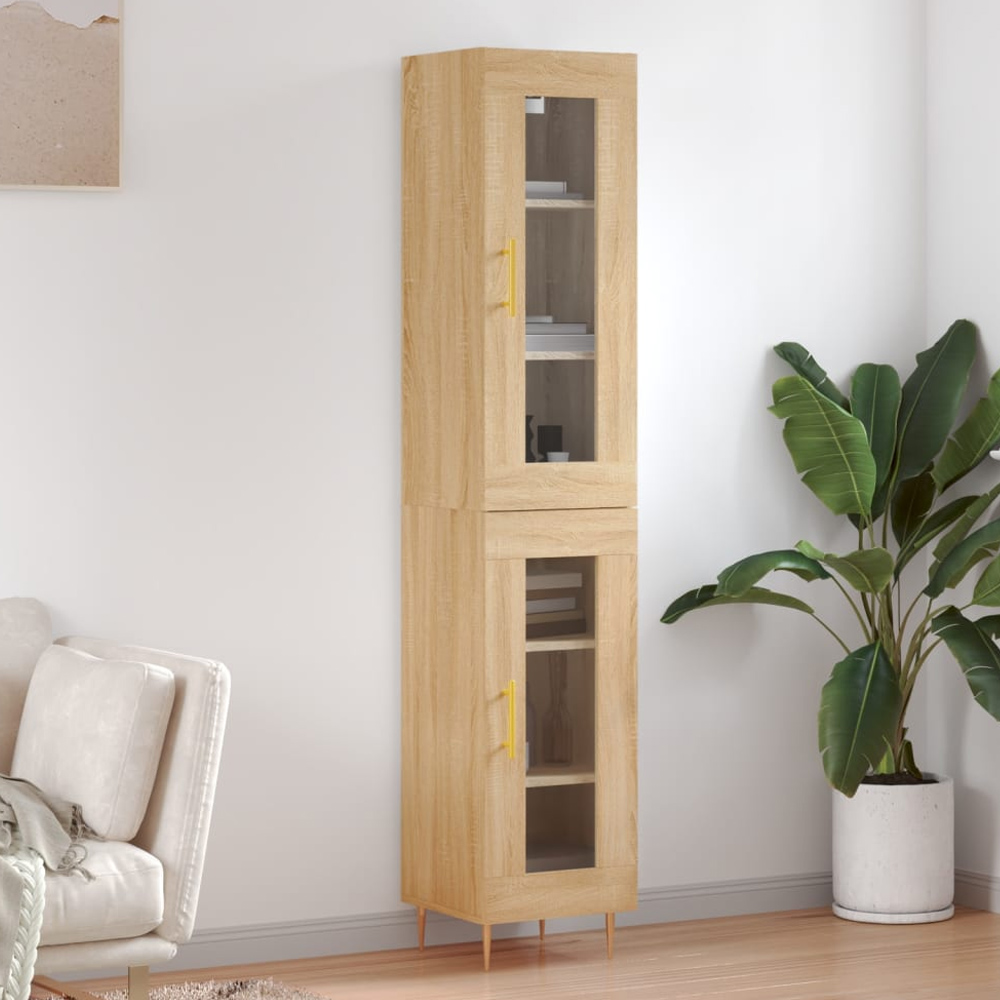 vidaXL 2 Glass Door Sonoma Oak Highboard Image 1