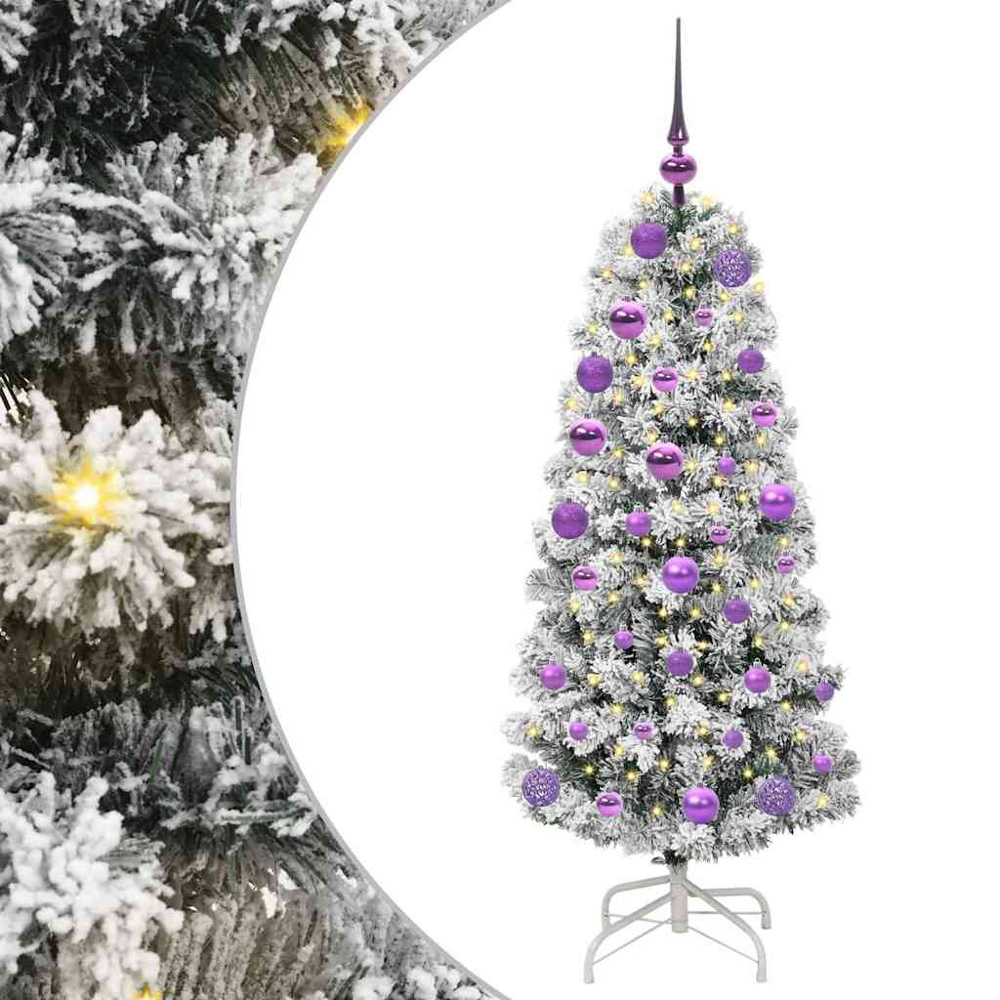 vidaXL Pre-Lit Warm White LED and Lilac Baubles Snow Flocked Artificial Christmas Tree 4ft Image 2