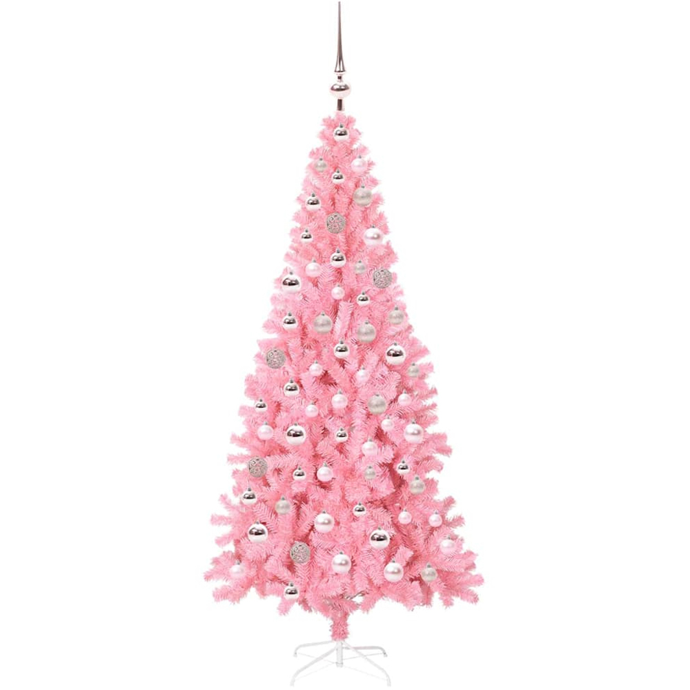 vidaXL Pre-Lit Pink Baubles Pink Artificial Christmas Tree 6ft Image 4