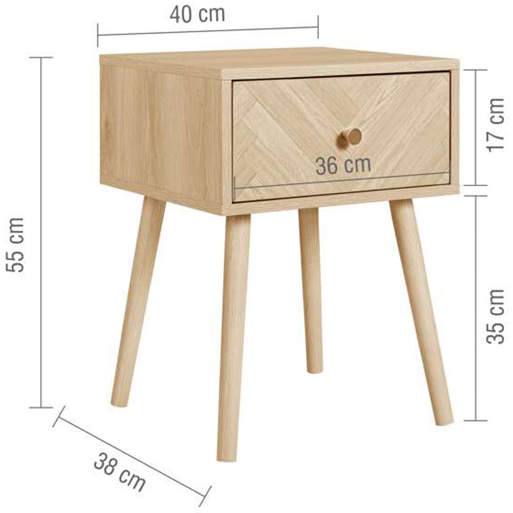 Birlea Herringford Single Drawer Oak Bedside table Image 8