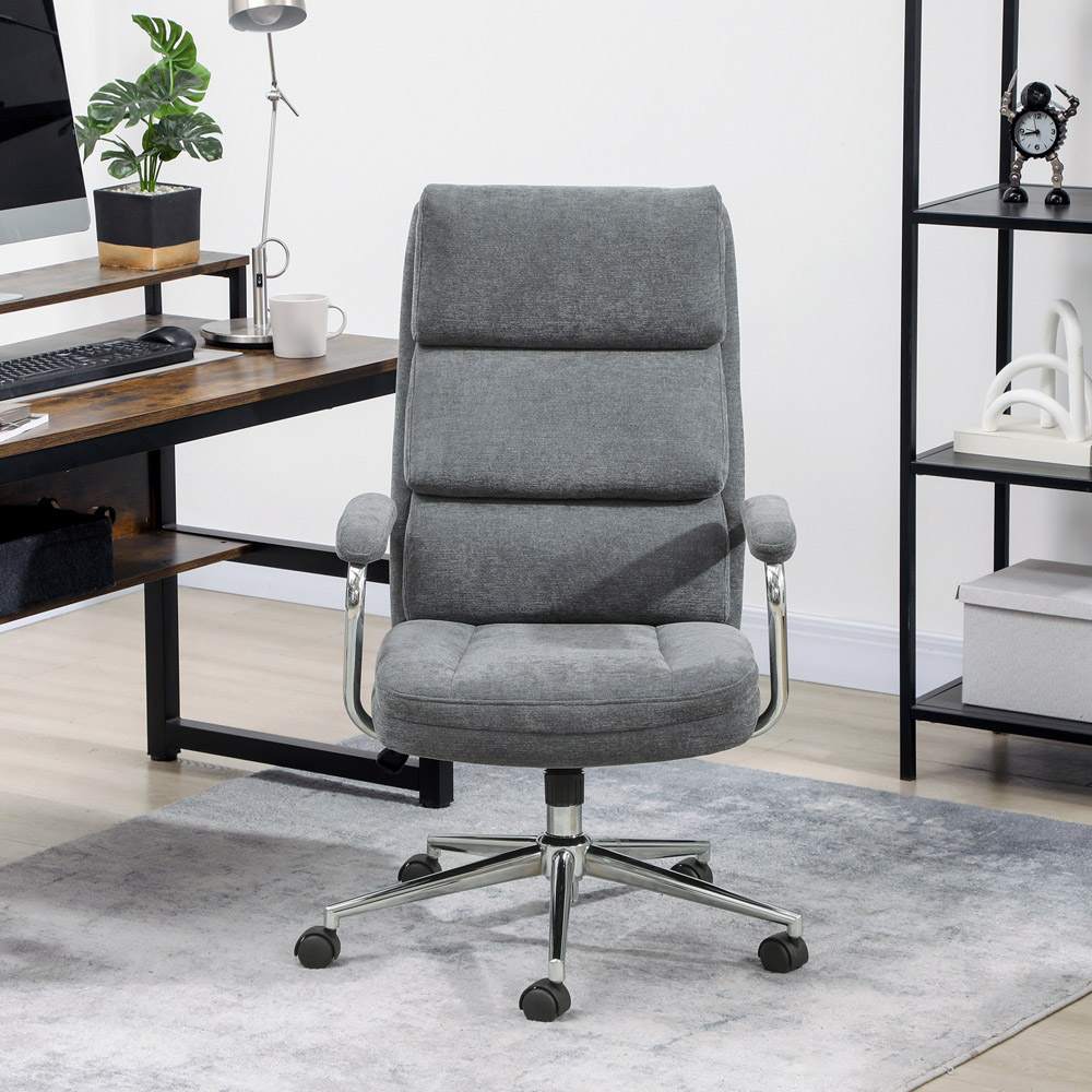 HOMCOM Charcoal Grey Linen Fabric Tilting Chair Image 3