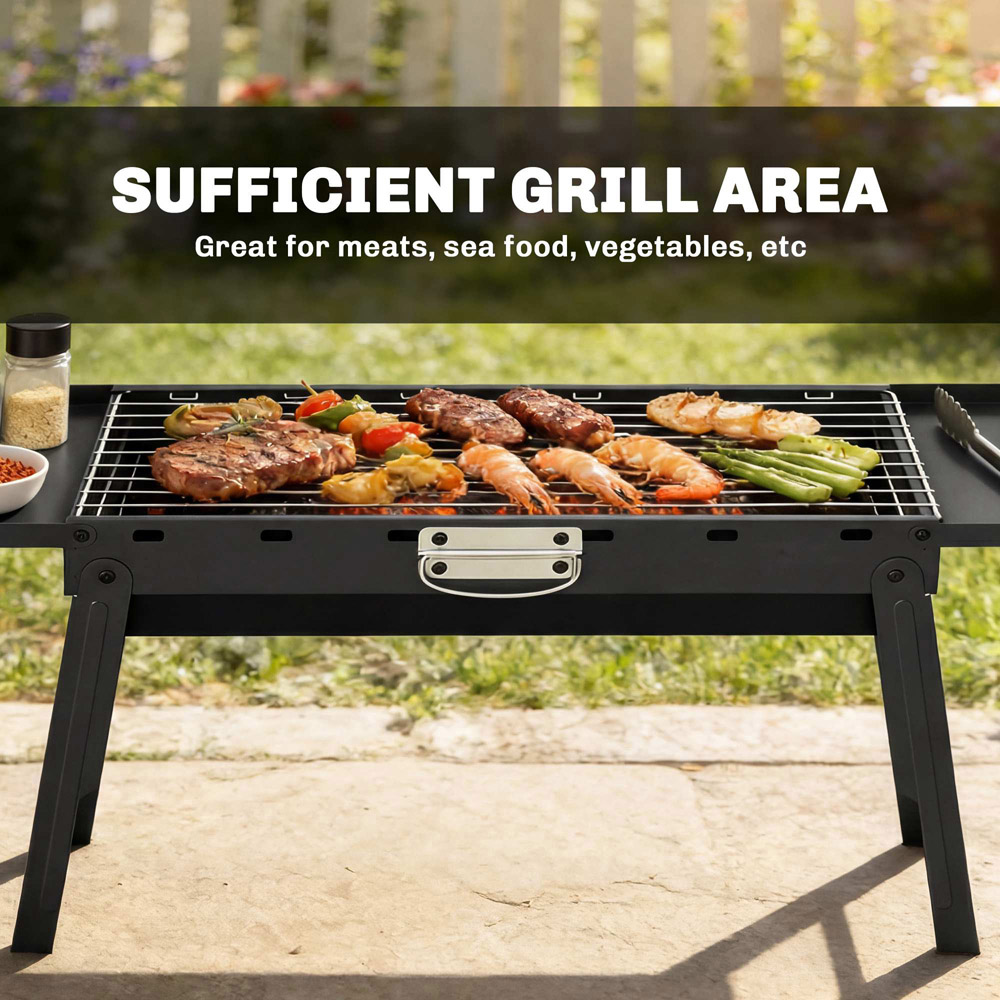 Outsunny Black Charcoal BBQ Grill with 2 Side Shelves and Handle Image 6
