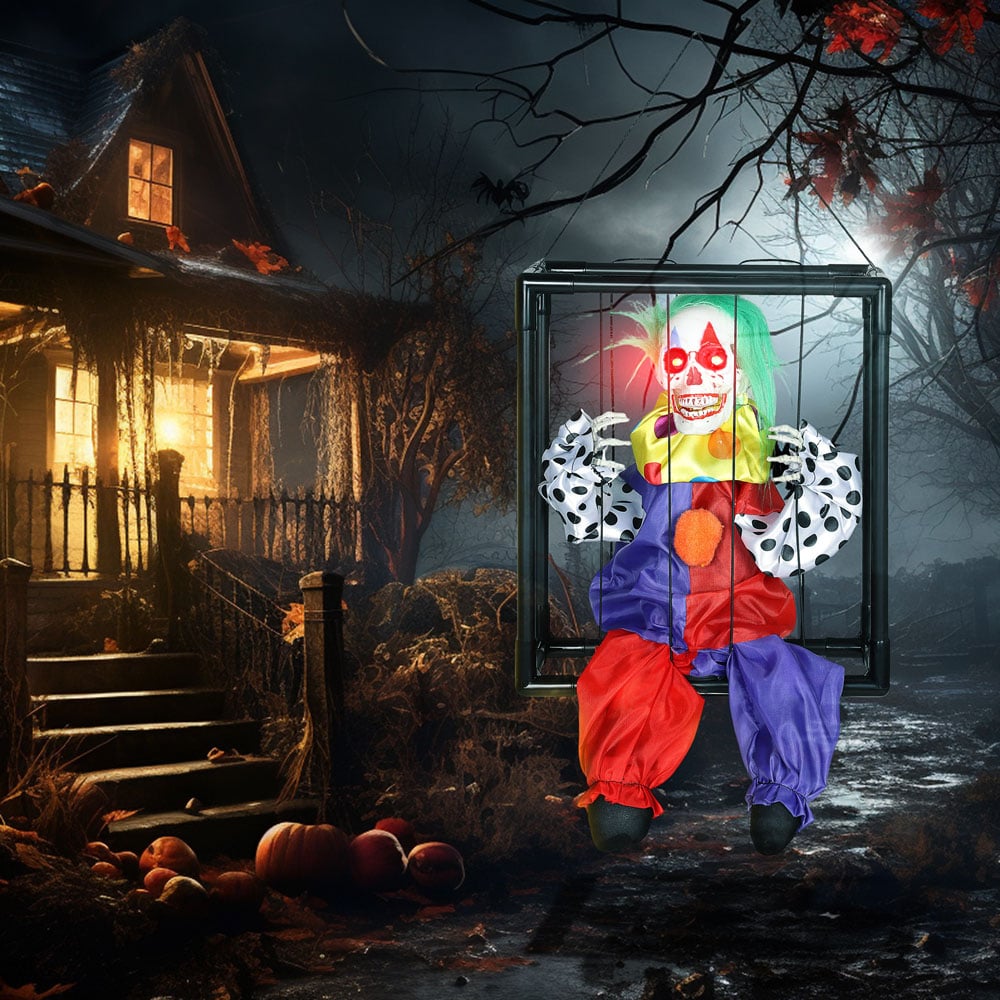 Outsunny Voice Activated Animatronics Hinging Clown in Cage Halloween Decoration 30 x 26cm Image 4